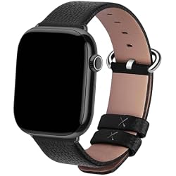Fullmosa Band for Apple Watch Series 11 10 9 8 7 6 5 4 3 2 1 Ultra SE | Fits iWatch 49/46/45/44/42/41/40/38mm,Top Grain Soft Genuine Leather Strap for Women Men Black&Silver&Black