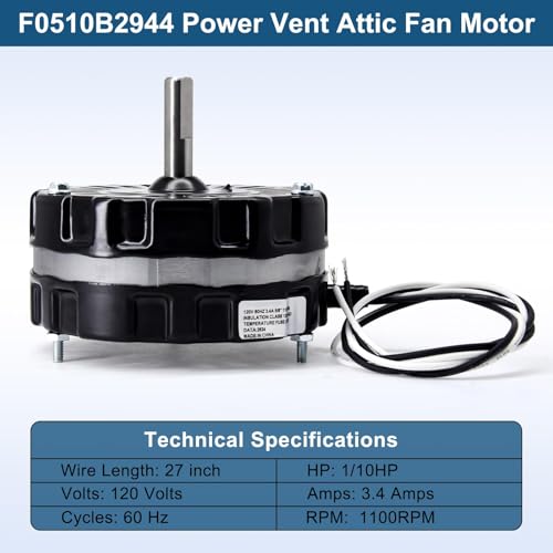 Image of Criditpid F0510B2944, F0510B2497 Power Vent Attic Fan Motor Replacement for Lomanco Lomancool 2000 & 1800 Series. 3.4 Aamps, 120 Volts, 1 /10HP, 1100RPM Motor, 2 PCS.
