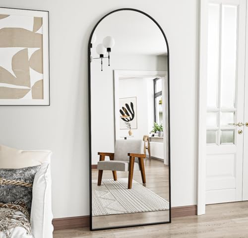 Image of Prywot Arched Full Length Mirror, 58 inchx18 inch Floor Mirror with Stand, Black