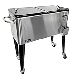 AXI Retro Getränkekühler Edelstahl | Kühlwagen/Kühler mit Rollen - 76 Liter | Fahrbare Kühlbox für den Garten/Outdoor