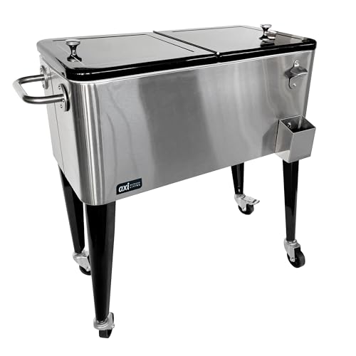 AXI Retro Cooler INOX | Réfrigérateur de Boissons Mobile pour l’extérieur/Le Jardin | Glacière 76 Litre