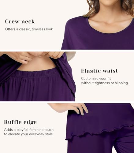 Image of NACHILA Women's Bamboo Viscose Pajama Sets Summer Cooling Short Sleeve Capri Soft Pjs Night Sweats Moisture Wicking Sleepwear