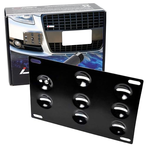 iJDMTOY No Drill Front Bumper Tow Hook License Plate Mounting Bracket Adapter Kit Compatible with 01-08 Audi A4 S4 RS4, 05-11 Audi A6 S6