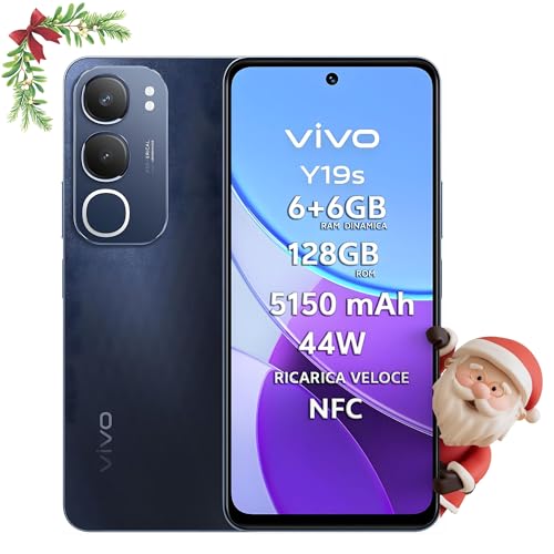 vivo Y19s Smartphone 4G, 6+6 GB RAM+128 GB, Fotocamera AI 50MP, Batteria 5150 mAh, Ricarica Veloce 44W, Display 6.68” 90Hz 1000 Nits, Audio 300% Stereo, UltraSottile 8.1mm, Idea Regalo Natale