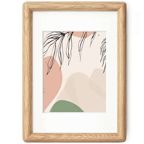 Axeman 5x7 写真フレーム - ソリッドホワイトオークフレーム 5 x 7 マットから4 x 6インチ - 丸みを帯びた角のナチュラルオークウッドフォトフレーム 5x7 強化ガラス付き - 卓上または壁掛けディスプレイ