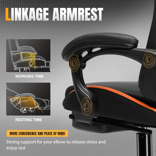 Image of GTPLAYER Gaming Chair with Pocket Spring Cushion, Leather Office Chair with Ergonomic High Back & Lumbar Support for Back Pain Relief, Computer Game Chair for Adults, Orange