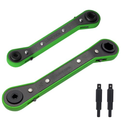 WIPCOOL HVAC Service Wrench Tools Set Refrigeration Ratcheting Wrench 3/81/45/16 3/16 9/161/2 with 2 Hexagon Bit Adapter Kit for Air Refrigeration and Equipment Repair Tools