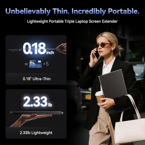 Image of One Cable Connection Triple Laptop Screen Extender - Ultra Thin 14 inch Monitor IPS FHD 1080P Lightweight Portable Display for 13 inch-17 inch Laptops Compatible with Windows Mac Chrome Travel Work Setup
