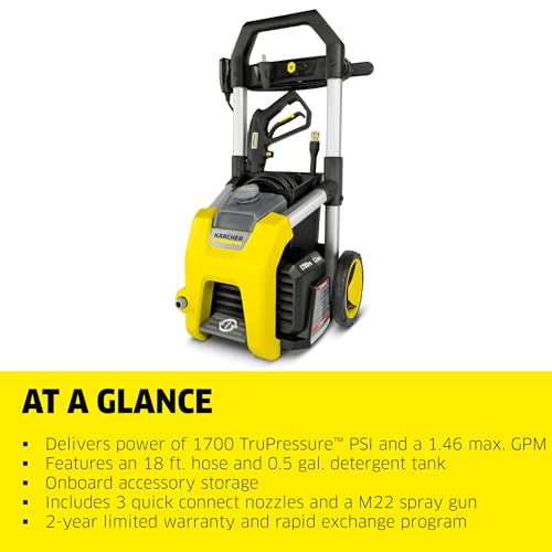Image of Karcher Pressure Washer K1700, CETA Certified, 3 Spray Nozzles, Detergent Tank, for Cars, Driveways, Siding, Patios, 1.2 max. GPM