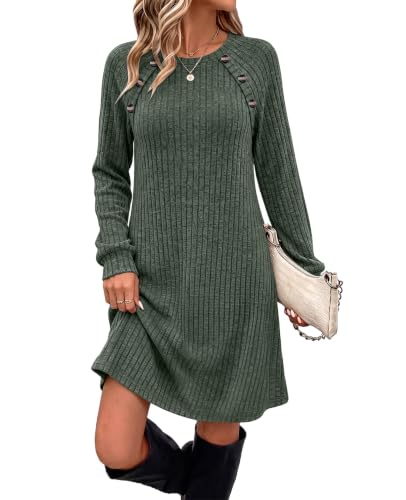 OFEEFAN Fall Dresses for Women 2026 Long Sleeve Dress with Pockets
