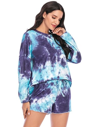 Pyjama tie dye ensemble de pyjamas décontractés boutons manches longues
