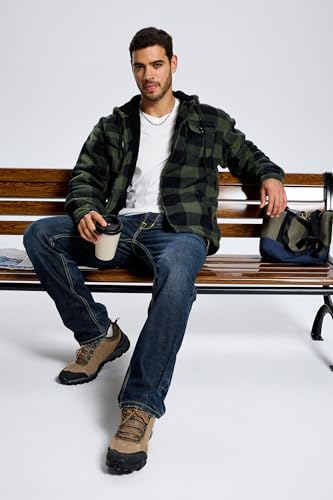 Image of TanBridge Men's Cotton Plaid Shirts Jacket Full Zip Fleece Flannel Sherpa Lined Hoodies Heavyweight Hoodies Jacket for Men