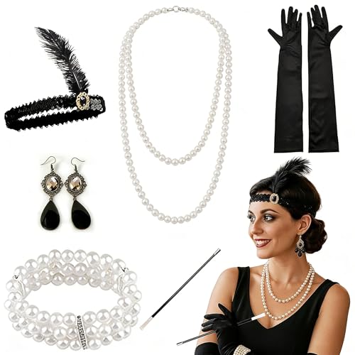 YFHUVB 6 PCS 1920s Accessories for Women 1920s Flapper Accessories Set Roaring 20s Theme Set for Women Retro Carnival Festival Halloween Christmas