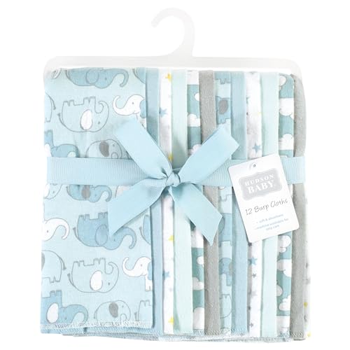 Image of Hudson Baby Unisex Baby Cotton Poly Flannel Burp Cloths Bundle, Boy New Elephant, One Size