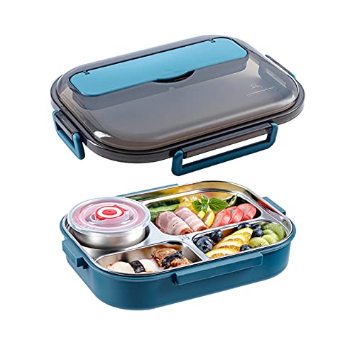 Nachar Stainless Steel Bento Box for Adults & Kids,5 Compartments Divided Lunch Box, Insulated Food Storage Container with Soup Bowl Chopsticks Spoon, Lunch Container for Home Office Outdoor