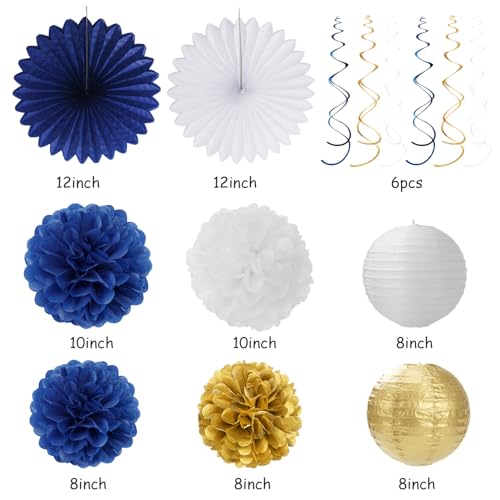 Image of Navy-Blue White Gold Graduation Party-Decorations Garland - 31pcs Congrats Grad Class 2026 Banner,Hat Hanging Streamers,College High School Congratulations Masters Classroom Backdrop Decor Burgleda
