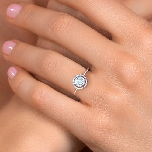 Gem Stone King 10K White Gold Gemstone Birthstone and Diamond Halo Promise Wedding Engagement Ring | Round 6MM | White Gold Ring For Women | Available In Size 5-9.54