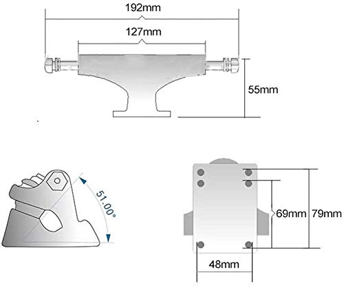 POFET Skateboard-Brücke, 12,7 cm, kleine Fischbrett-Halterung, Skateboard-Brücke, Dichtung, Brücke, Nagel-Set, Unisex, Erwachsene, Profi-Skate-Achsen