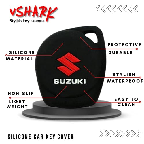 Image of vSHARK Silicone Car Key Cover Compatible with Maruti Suzuki S-Presso /Swift DZire /SX4 /DZire /Ignis /Alto /Vitara Brezza /Celerio /Ertiga /Ciaz /SCross /Baleno /Ritz 2 Button Key Cover Black(Pack of 1)