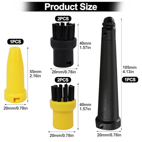 6 Stück Dampfreiniger Zubehör Set für Kärcher SC1-SC5 CTK10 CTK20, Rundbürstenset für Kärcher Dmpfreiniger Zubehör, 4 Rundbürste,1 Düsen und 1 Erweiterte Düse, Dampfreiniger Ersatzteile für Kärcher