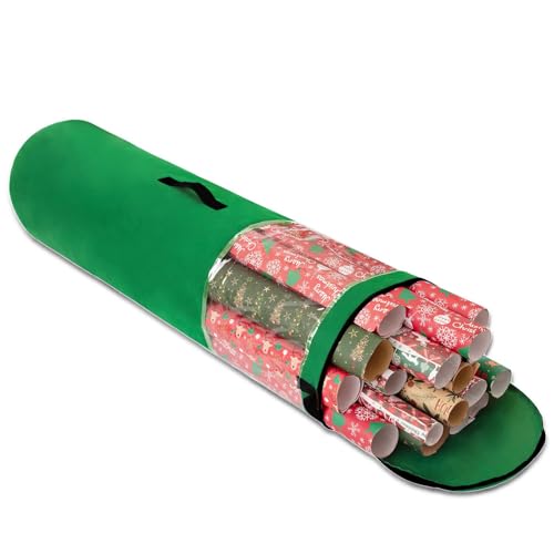 Himissy Contenitore per Carta da Regalo Natalizia, Borsa Porta Rotoli Carta da Regalo, Organizzatore Carte di Natale, Nastri, Etichette e Fiocchi per la Conservazione, 82 x 34 x 13 cm (Verde)