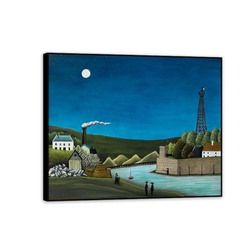 Tableau Henri Rousseau La Seine à Suresnes pour habiller un grand mur blanc de salon moderne