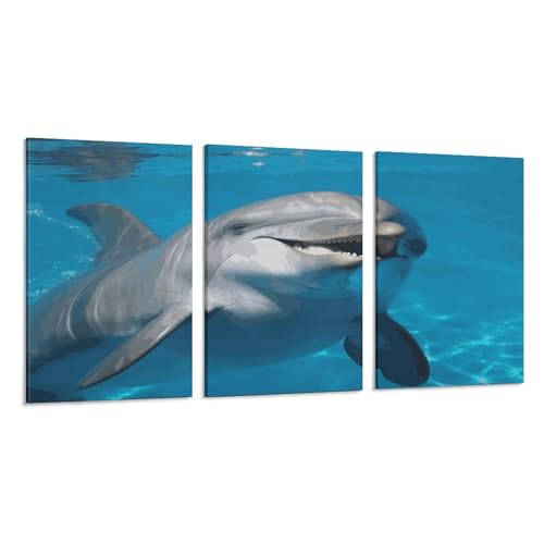 Toile murale dauphin 3 panneaux pour dynamiser un mur blanc de salon