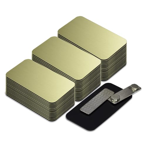 Name Tag/Badge Blanks - 50 Pack - 1-1/2" X 3" (Brushed Gold) Round Corners, Magnetic Backing