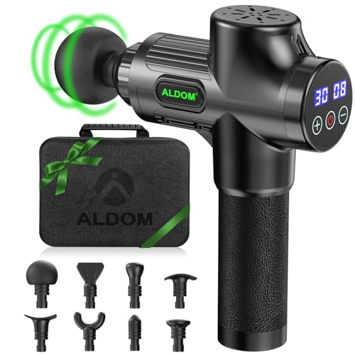 Muscle Massage Gun,ALDOM Massage Gun Deep Tissue 30 Speeds Handheld Electric Massager LCD Touch Screen,Portable Percussion Massager with 8 Heads,Powerful Muscle Gun for Athletes Recovery Pain Relief