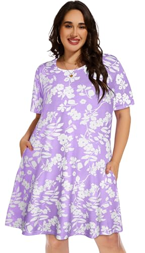 Image of elescat Plus Size Summer Dresses for Women Casual Short Sleeve Pockets Loose Oversized T Shirt Sundress 2026