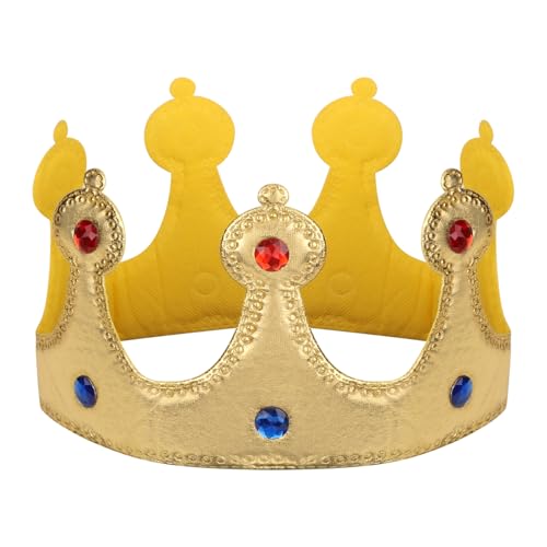 lasuroa Birthday King Crown, Royal Theme Gold Prince Princess Queen Party Hat with Gems for Birthday Party Halloween Costume Accessories Photo Props