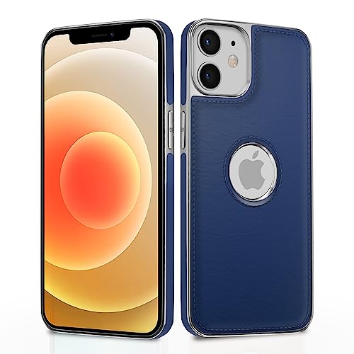 Image of Amazon Basics Back Cover iPhone 12 /12 Pro Silver Electroplated Chrome | Full Camera Protection | Chrome Leather | Flexible Pu Leather Bumper Case (Blue)