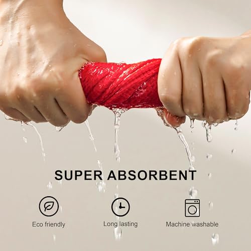 Image of 100% Cotton Kitchen Dish Cloths, 8-Pack Waffle Weave Ultra Soft Absorbent Dish Towels Washcloths Quick Drying Dish Rags, 12x12 Inches, Red
