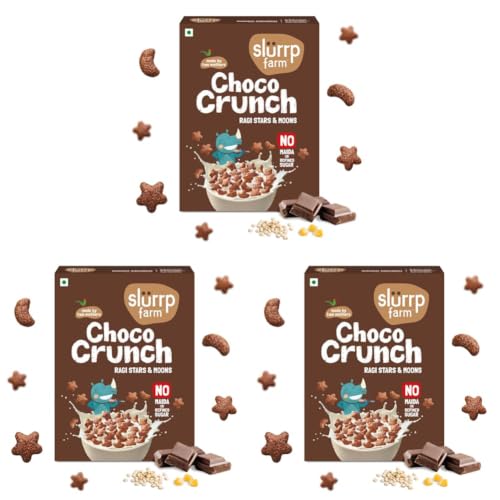 Image of Slurrp Farm Choco Crunch Chocolate Cereal | No Maida, No Refined Sugar, No Added Colour | Ragi Stars and Moons | Healthy Breakfast for Kids | 300 g (Pack of 3)