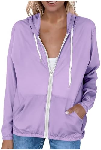 Womens Lightweight Cooling Athletic Jacket UPF 50+ Track Jackets with Pocket Long Sleeve Zipper Sunscreen Shirts(Purple,XX-Large)