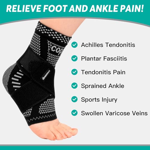 Image of INDEEMAX Ankle Brace for Sprained Ankle Compression Sleeve, Copper Infused Ankle Support Brace for Women & Men, Plantar Fasciitis Relief Achilles Tendonitis, Sports Running, Silver Black, XL