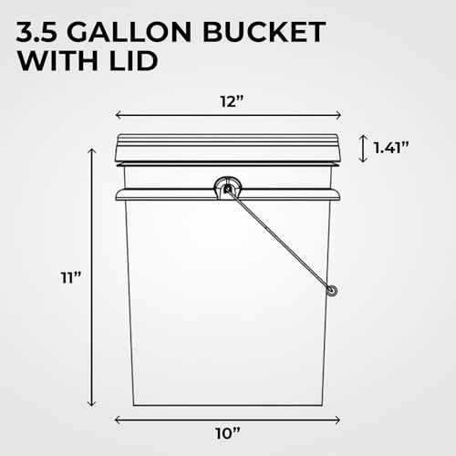 Image of 3.5-Gallon White Bucket Pail Container with Lid | Food Grade | Heavy-Duty Approx 90 MIL Extra Durable | Metal Handles with Plastic Grip | Multi-Use | Easy Stack and Store | BPA Free - 6 Pack