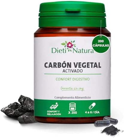 Dieti Natura Carbón Vegetal Activado - 200 Cápsulas para Alivio N...
