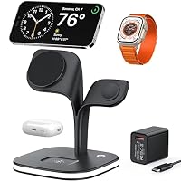 EXW Magnetic Charging Station, Apple Watch Charger, 3 in 1 Fast Mag-Safe Wireless Charger Stand for iPhone 17,16,15,14,13,12 Pro/Max/Plus/Air, Apple Watch 2-11/SE - Airpods 4/3/2/Pro/Pro 3/2 with LED