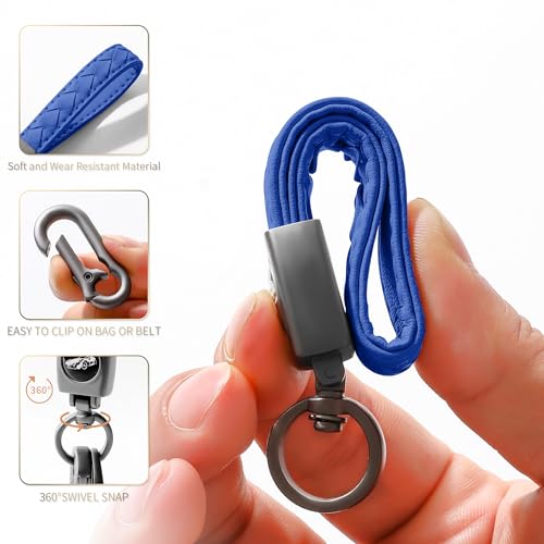 Image of Gkeygo Carabiner Keychain, Universal Heavy Duty Woven Handmade Leather Key Chain, Car Fob Key Keychains with 360 Degree Rotatable Snap Swivel and Anti-Lost D-Ring for Men and Women, Gunmetal - Blue