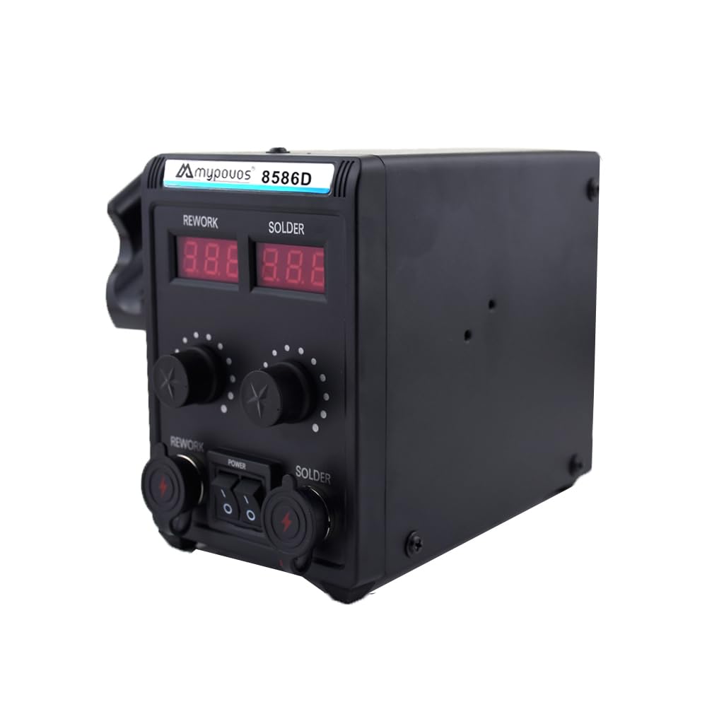 MYPOUOS 8586D - Stazione di saldatura a 110 V, display LCD 2 in 1, display digitale Dual SMD Stazione di rilavorazione a pistola ad aria calda e saldatore, 750 W