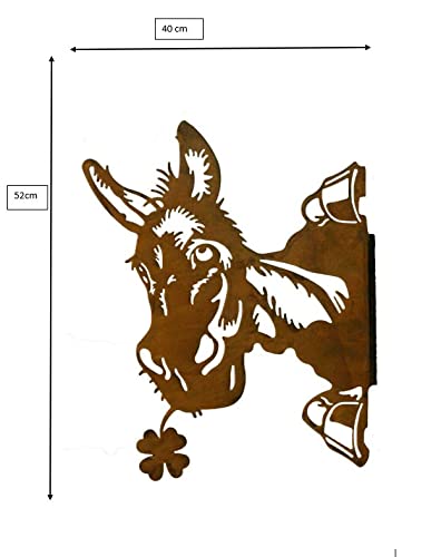 Tree Stake Metal Rusty Garden Decoration Patina Cow Head Wall Decoration for Screwing On (Donkey Patina), 32 cm - Image 2