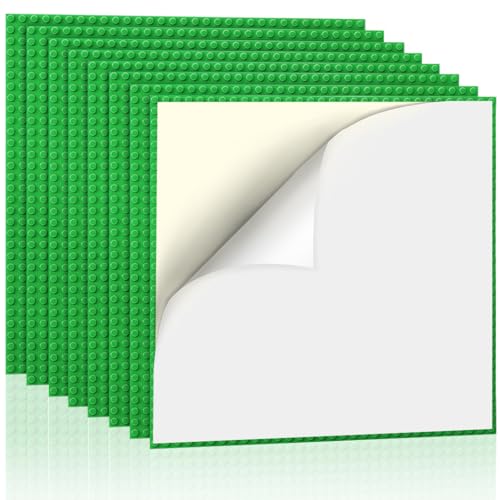 Image of Lekebaby 8 Pack Peel and Stick Base Plates, 10 inchx10 inch Classic Self-Adhesive Building Boards - Compatible with Major Brands, Sturdy Stacking Play Table Top, Green