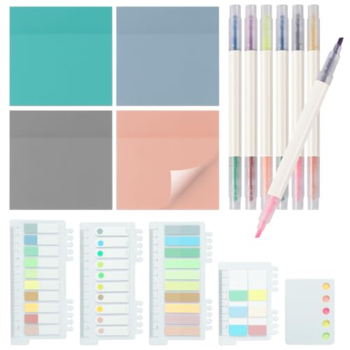 MirraSwit 1040 Pcs Sticky Note Set Transparent, Book Annotation Kit with 6 Highlighters, Waterproof Pastel Clear Sticky Notes, See Through Sticky Notes for Home School Office