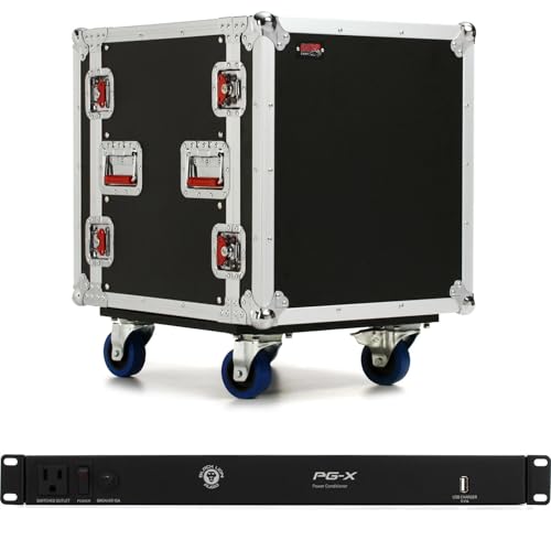Gator G-TOUR 12U Rack Case with Casters & Power Conditioner - Durable 9mm Plywood, Recessed Hardware - Portable & Secure for Audio Gear