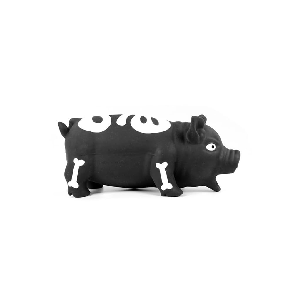 Record - Latex Dog Toy with Squeaker Horror Pig Skeleton - Interactive Pet Toy - Durable Material - Black - Size: 22cm