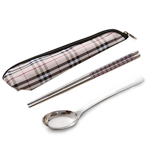 Chopsticks Set, Spoon and Chopsticks Set with Case 1 Stainless Steel Chopsticks+1 Spoon Portable Lunch Tableware Set - by Suncha