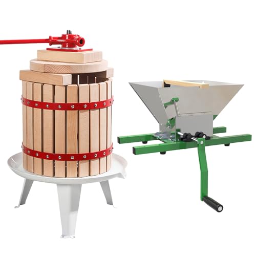 WDDEYYDS Moulin à Fruits et Pressoir à Fruits Presse-Fruits et Hachoir Pressoir à Vin en Bois Massif avec 6 Blocs 7L Moulin à Baies Presse-Fruits broyeur à Fruits pour Raisin, Pomme, Baie,18LA+7LB