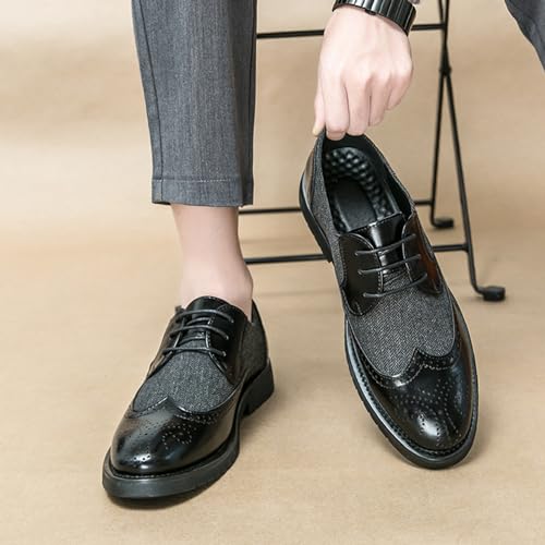 Men's Patchwork Two Tone Brogue Oxfords Shoes Fashion Wingtip Round-Toe Lace Up Low Top Leather Dress Shoes Classic Hand Stitched Business Formal Derby Shoes4