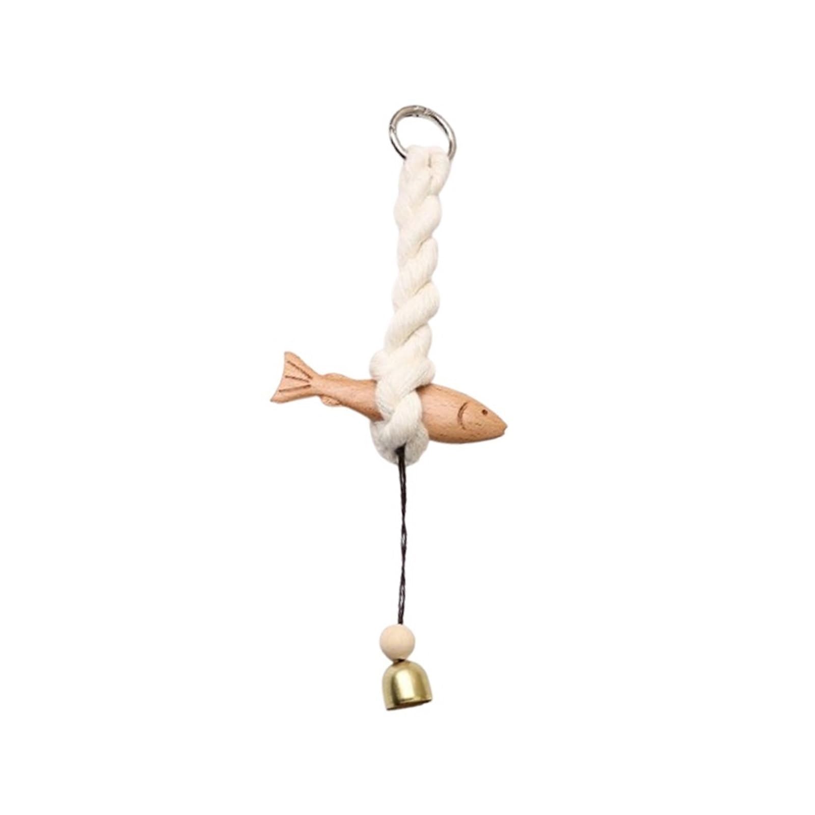 AFDHVTKLDR Wind Chimes Country Handmade Carved Wooden Fish Doorbell Wind Chime Ocean Beach Theme Wall Hanging Carving with Bell Decoration(L)